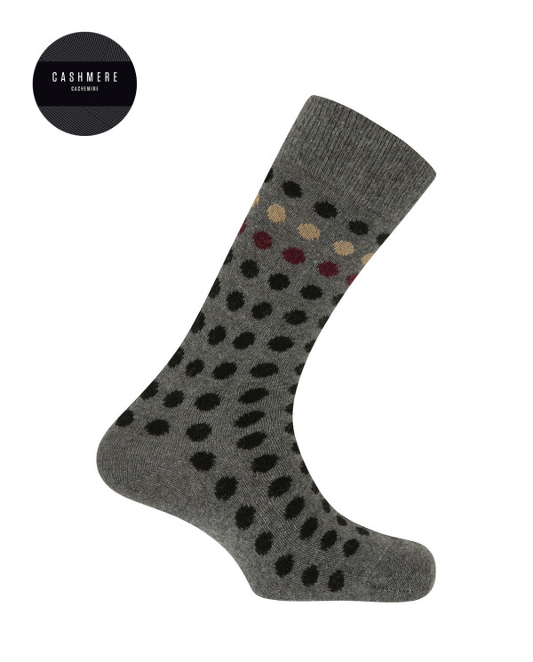 Chaussettes cachemire/laine - à pois Couleur Gris - 1