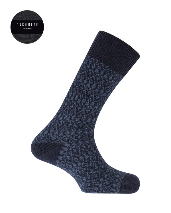 Cashmere/wool socks - two-tone border Color Navy - 1