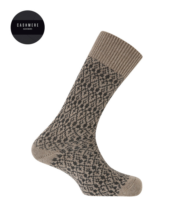 Cashmere/wool socks - two-tone border Color Brown - 1