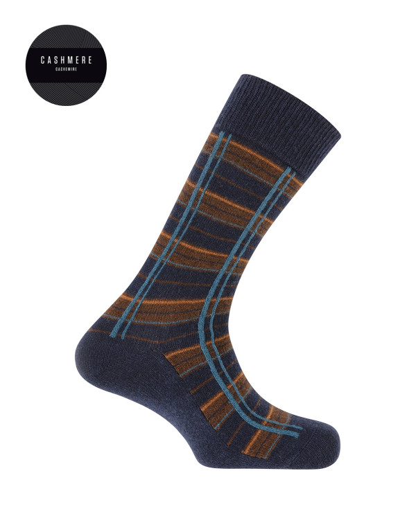 Cashmere/wool socks - plaid Color Navy - 1