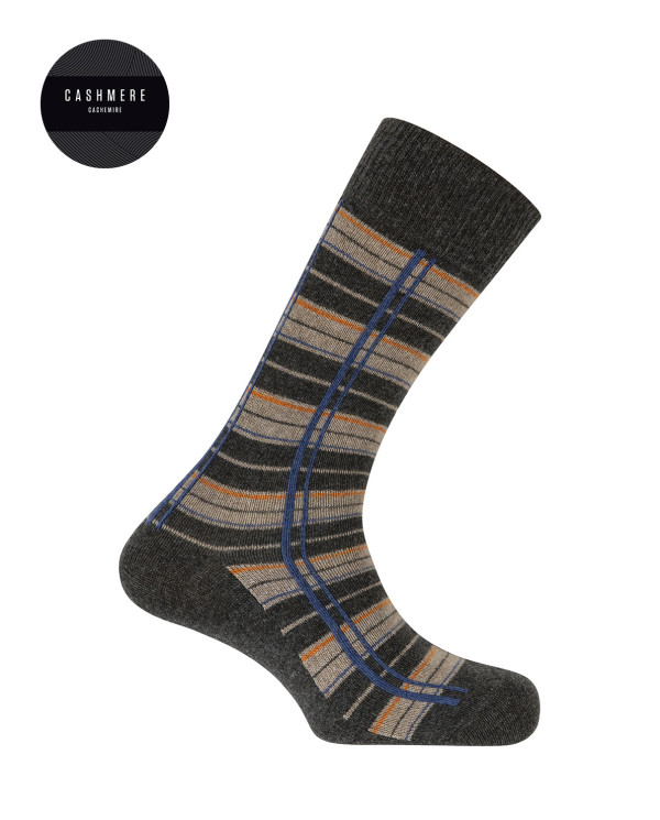 Cashmere/wool socks - plaid Color Grey - 1