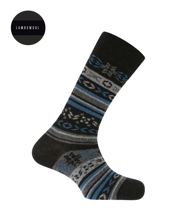 Chaussettes en laine d'agneau - Bordure nordique Couleur Noir - 1