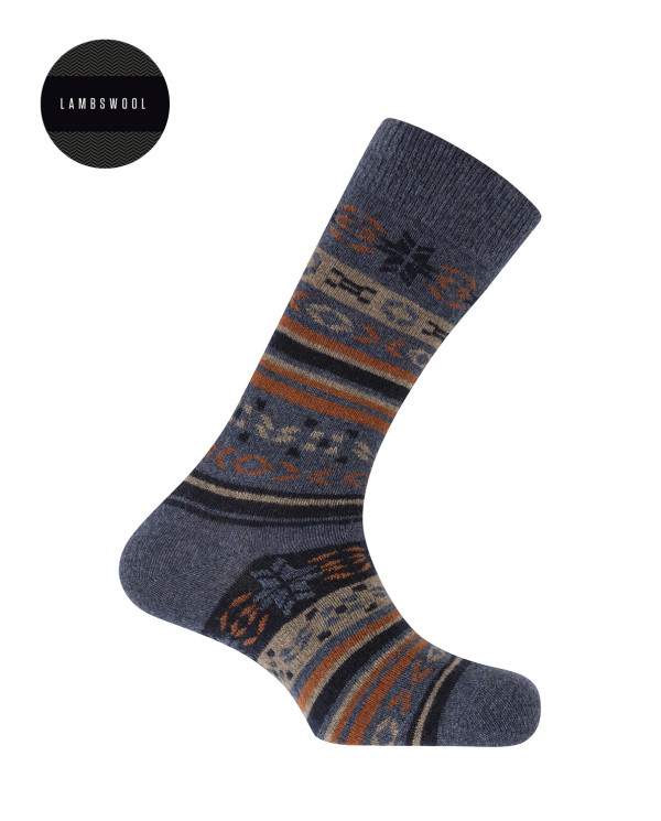 Chaussettes en laine d'agneau - Bordure nordique Couleur Bleu marine - 1