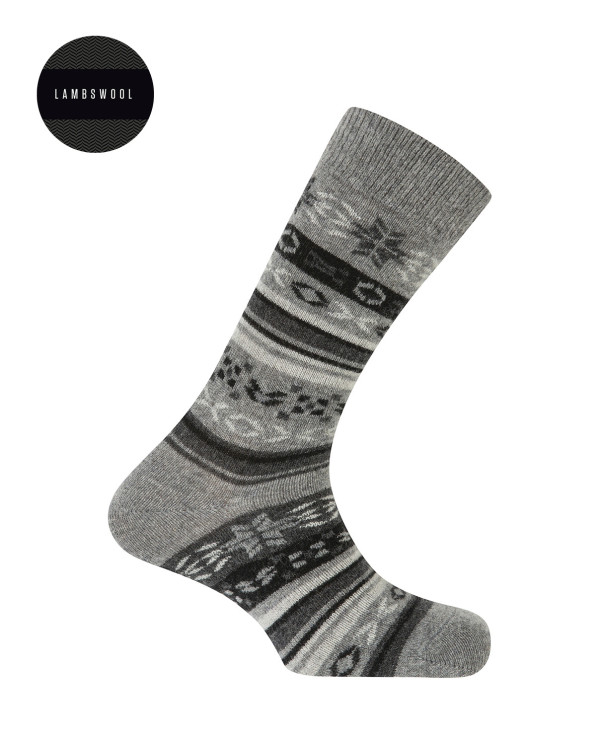 Chaussettes en laine d'agneau - Bordure nordique Couleur Gris - 1