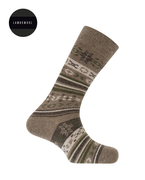 Chaussettes en laine d'agneau - Bordure nordique Couleur Marron - 1