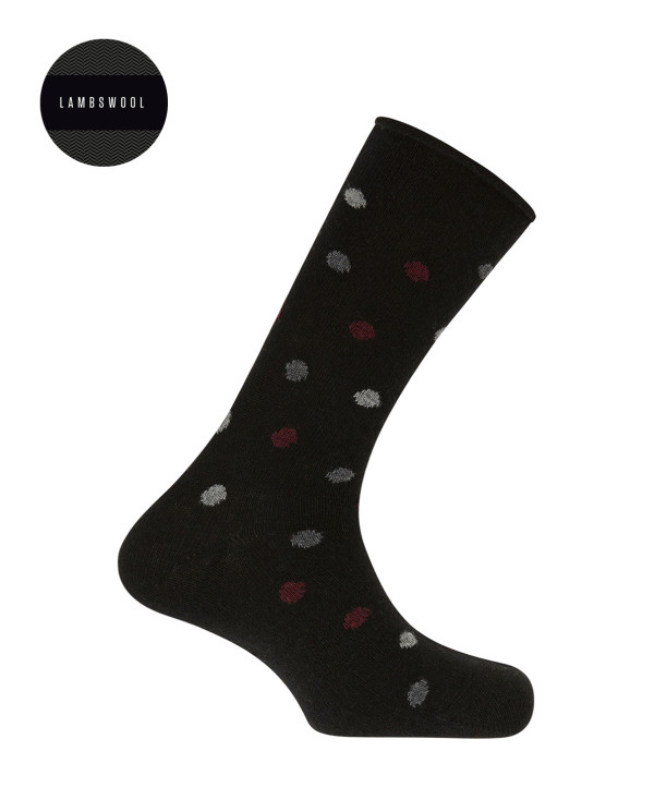 Lambswool socks - polka dots - roulé cuff Color Black - 1