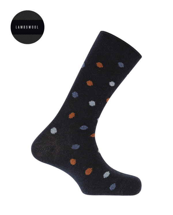 Lambswool socks - polka dots - roulé cuff Color Navy - 1