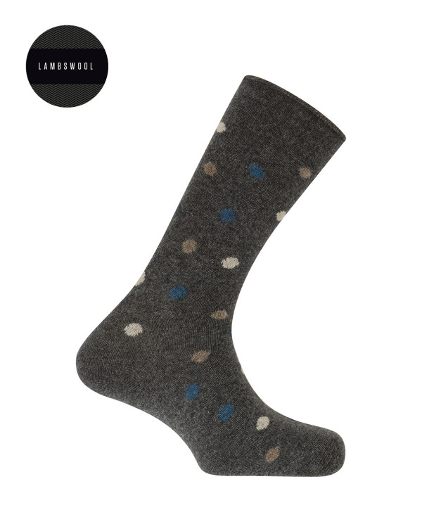 Lambswool socks - polka dots - roulé cuff Color Grey - 1