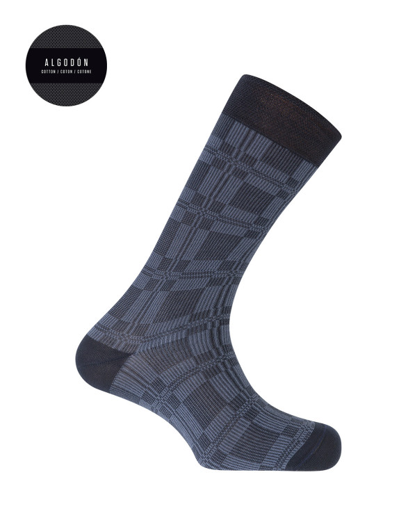 Chaussettes en coton - à carreaux Couleur Bleu marine - 1