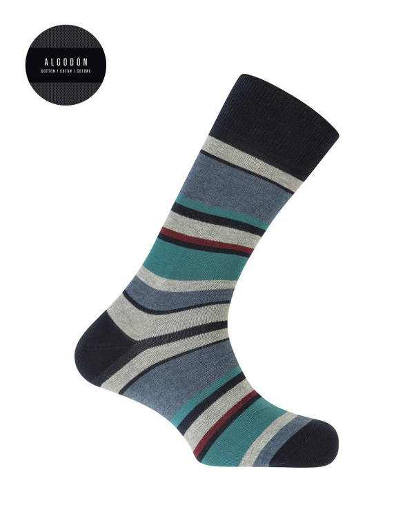 Chaussettes en coton - rayures Couleur Bleu marine - 1