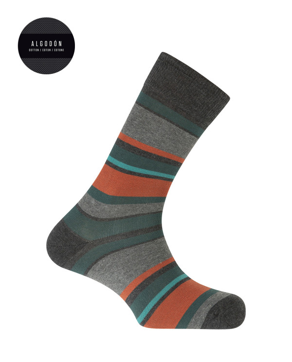 Chaussettes en coton - rayures Couleur Gris fonce - 1