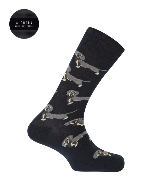 Cotton socks - Dachshund dogs Color Navy - 1