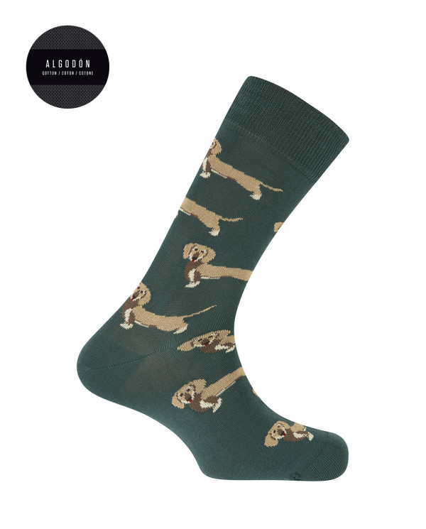 Cotton socks - Dachshund dogs Color Green - 1