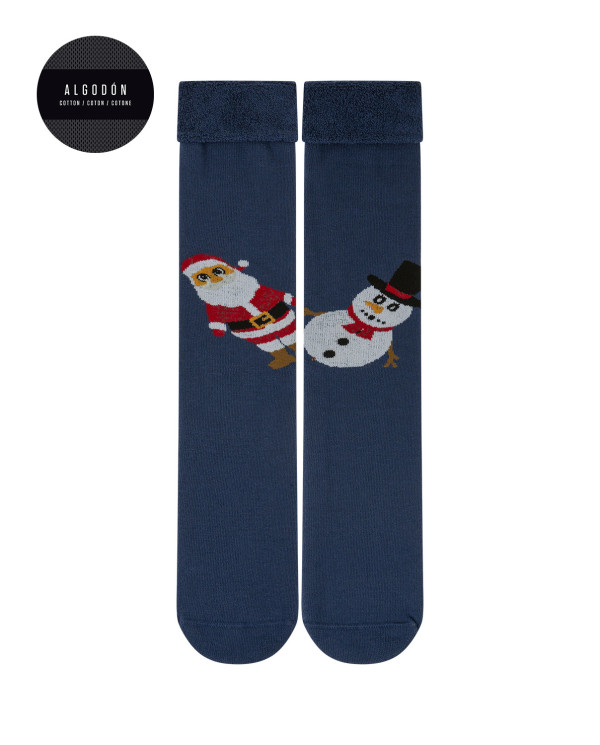 Chaussettes de Noël en coton - antidérapantes Couleur Bleu - 1