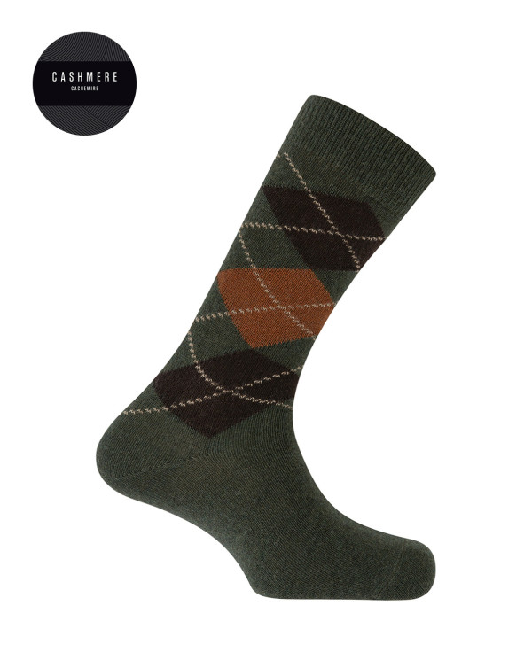 Cashmere / wool socks - rhombuses Color Green - 1