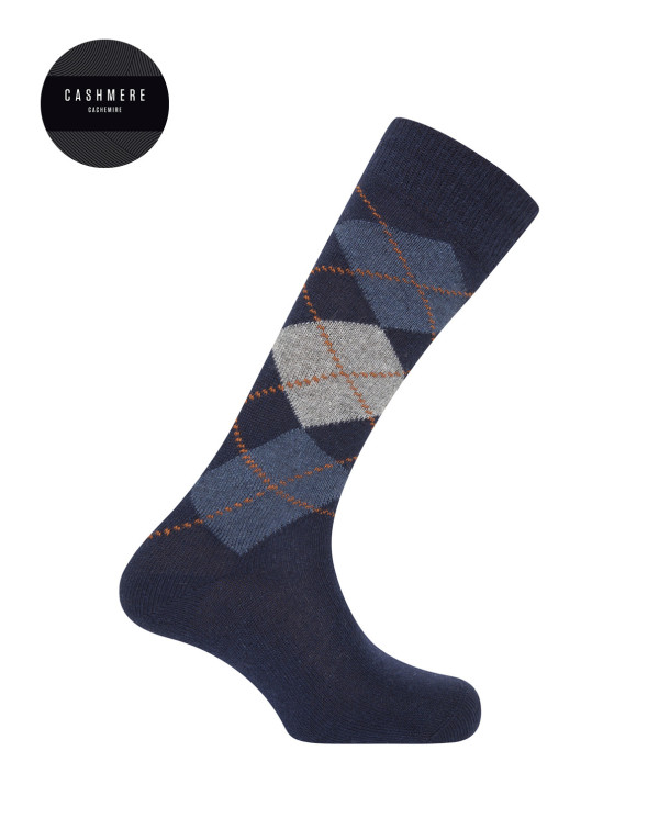 Cashmere / wool socks - rhombuses Color Blue - 1