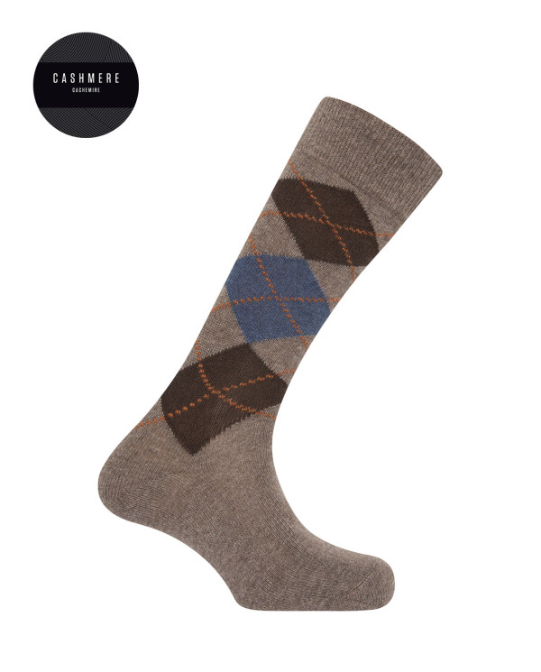 Cashmere / wool socks - rhombuses Color Brown - 1