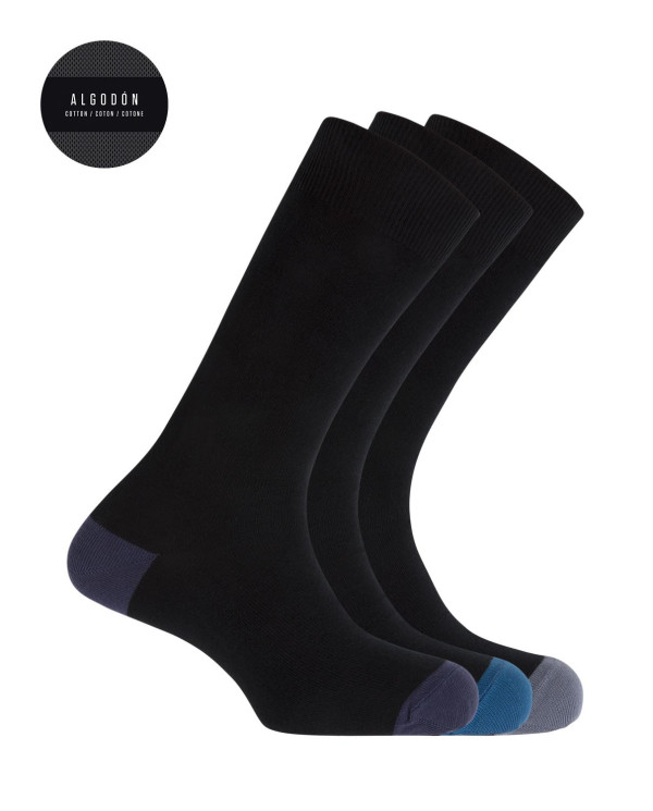 Pack of 3 socks with contrasting heel / toe - Basix Color Assorted - 1