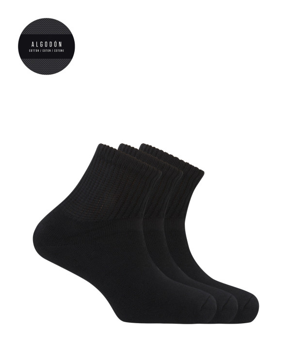 Pack of 3 sport cotton socks with American cuff - Basix Color Black - 1