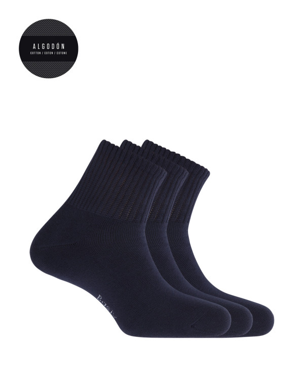 Lot de 3 chaussettes de sport coton revers américain - Basix Couleur Bleu marine - 1