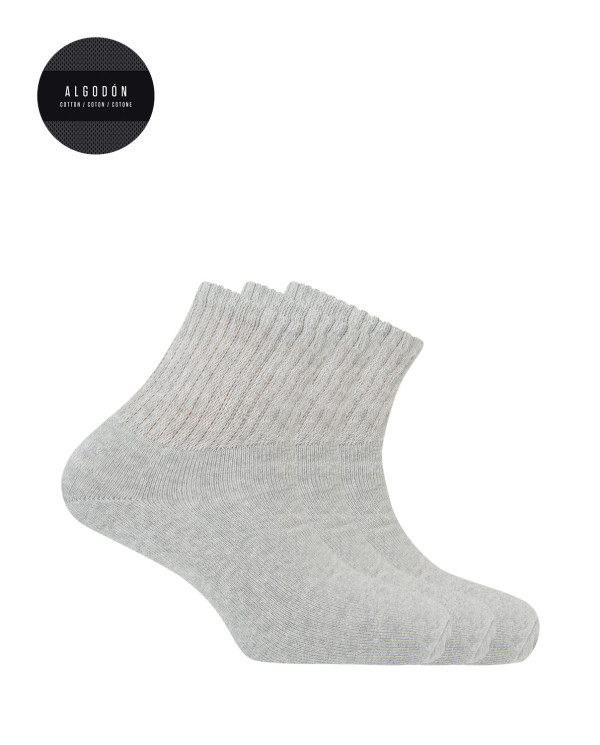 Pack of 3 sport cotton socks with American cuff - Basix Color Light gray - 1