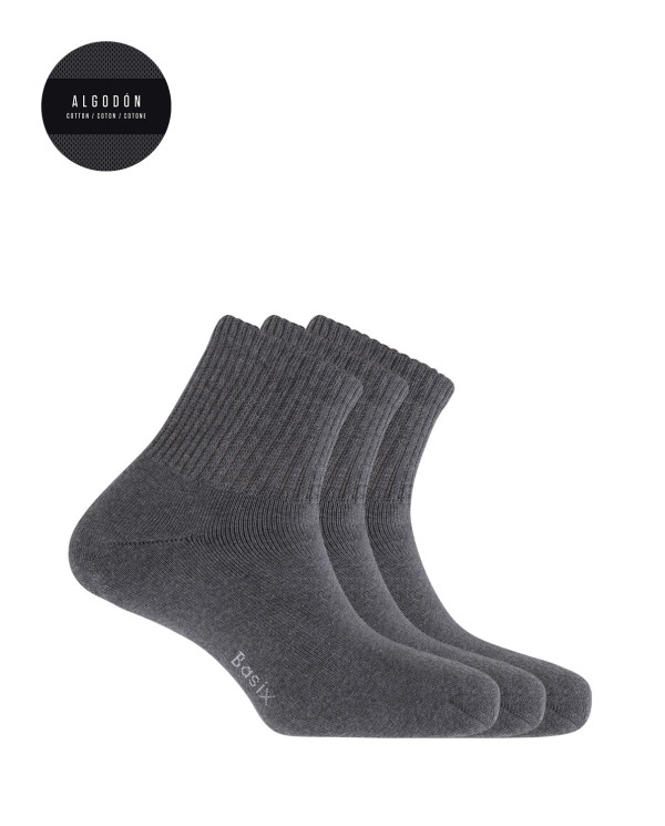 Lot de 3 chaussettes de sport coton revers américain - Basix Couleur Gris - 1