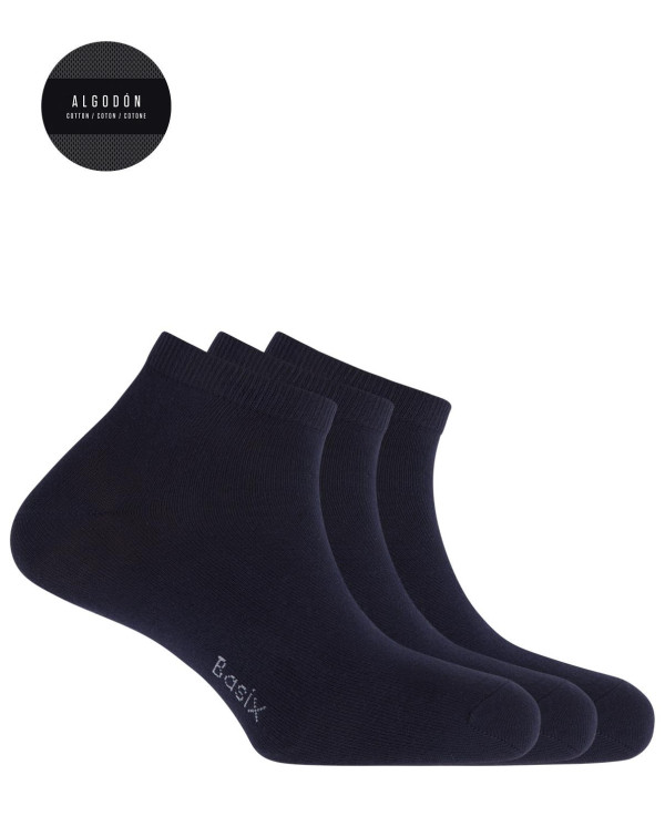 Pack of 3 plain cotton socks - Basix Color Navy - 1