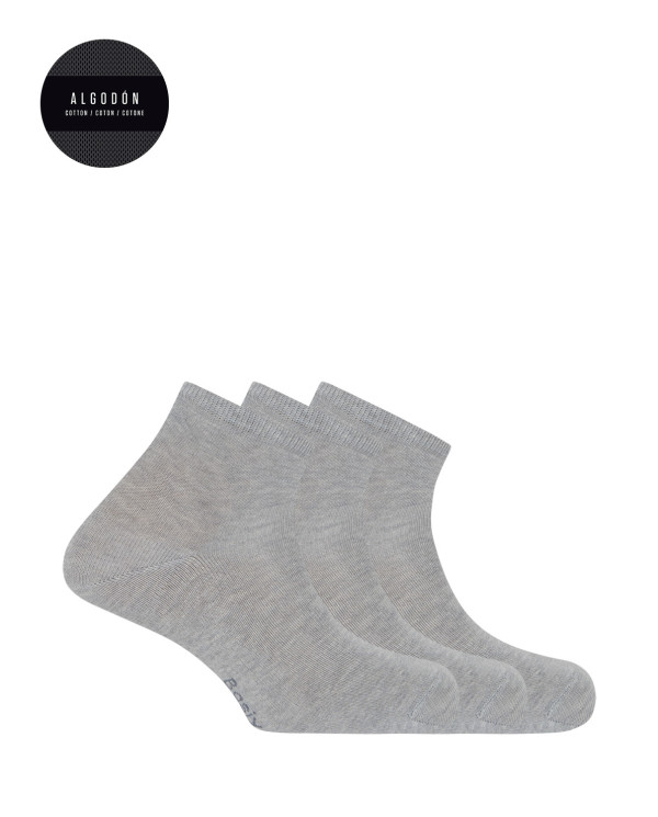 Lot de 3 chaussettes unies en coton - Basix Couleur Gris clair - 1