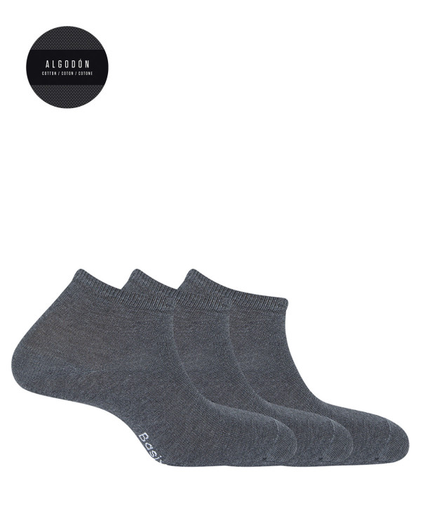 Pack de 3 calcetines de algodón lisos - Basix Color Gris - 1