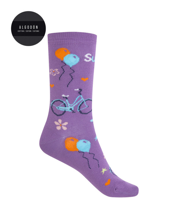 Chaussettes en coton - Été - Collection Aloha Couleur Lilas - 1