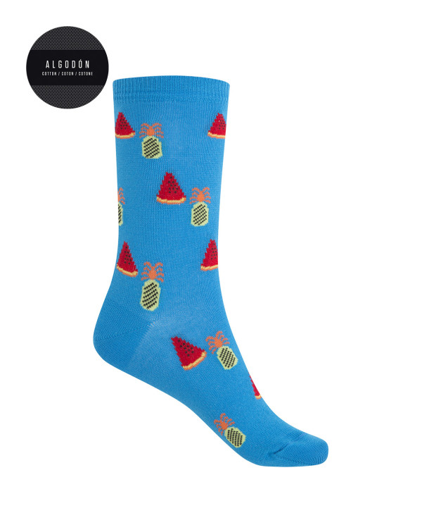 Chaussettes en coton - pastèques et ananas Collection Aloha Couleur Bleu - 1