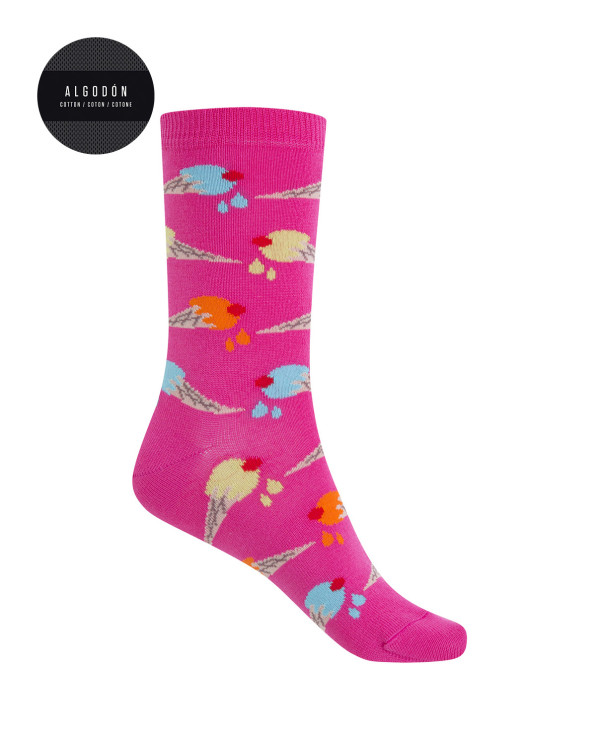 Chaussettes en coton - glaces Collection Aloha Couleur Fuchsia - 1