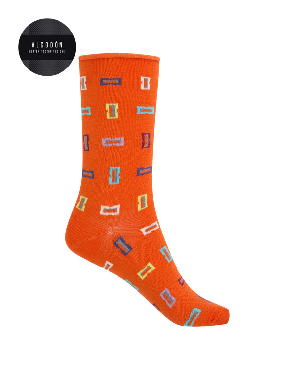 Short cotton/lurex socks - pencil sharpeners "rolled cuff" Color Orange - 1