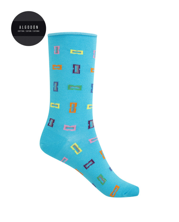 Chaussettes en coton - taille-crayon "poing roulé" Couleur Bleu - 1