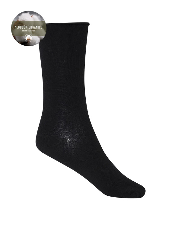 Pack of 2 plain organic cotton socks with rolled cuffs Color Black - 1