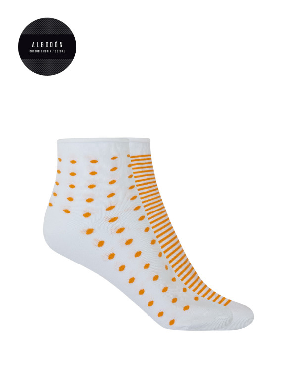 Lot de 2 chaussettes en coton à revers roulé - fantaisie Couleur Orange - 1