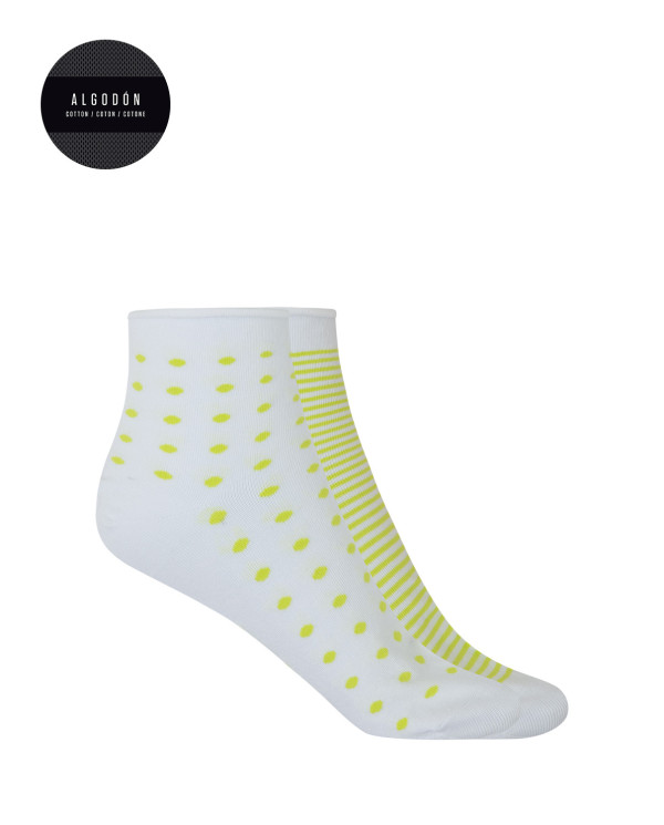 Lot de 2 chaussettes en coton à revers roulé - fantaisie Couleur Vert - 1