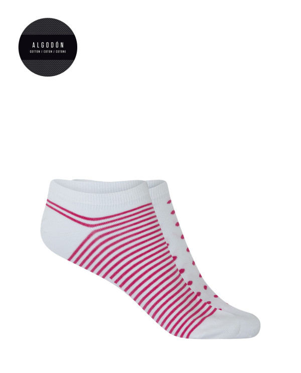 Lot de 2 chaussettes en coton - pois et rayures Couleur Fuchsia - 1