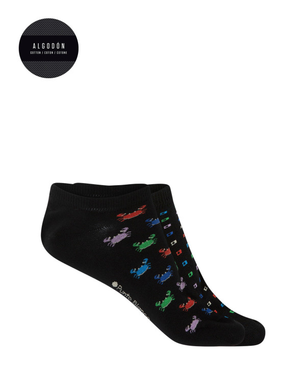 Lot de 2 chaussettes en coton-crabes et figures géométriques Couleur Noir - 1