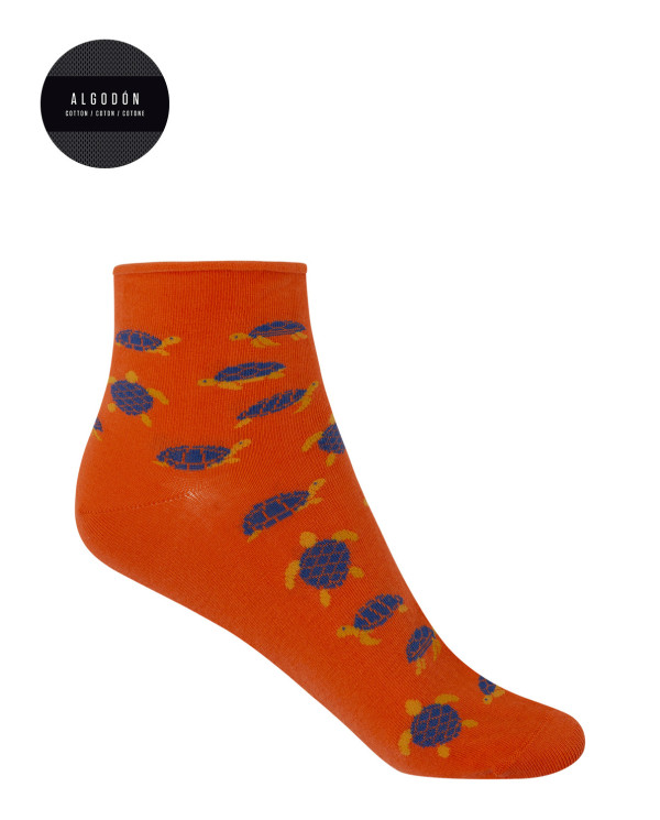 Cotton socks with rolled cuff - turtles Color Orange - 1