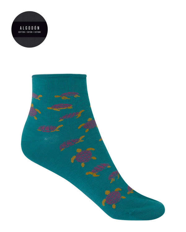 Cotton socks with rolled cuff - turtles Color Green - 1