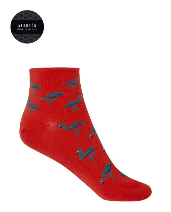 Cotton socks with rolled cuff - flamingos Color Red - 1