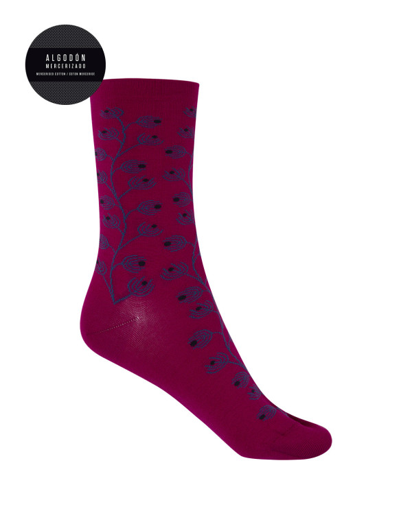 Chaussettes en coton mercerisé - fleurs Couleur Fuchsia - 1