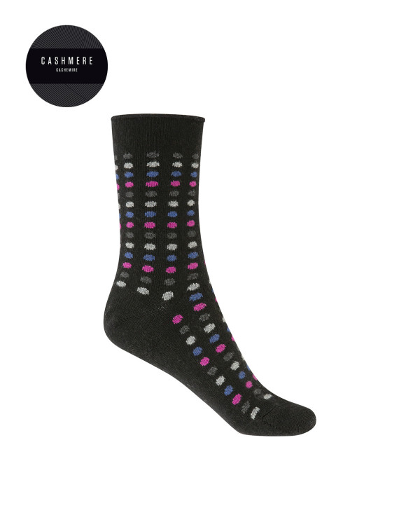 Chaussettes cachemire/laine - à pois - revers roulé Couleur Noir - 1