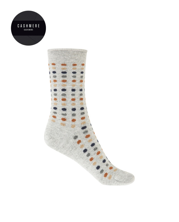 Cashmere/wool socks - polka dots - roulé cuff Color Grey - 1