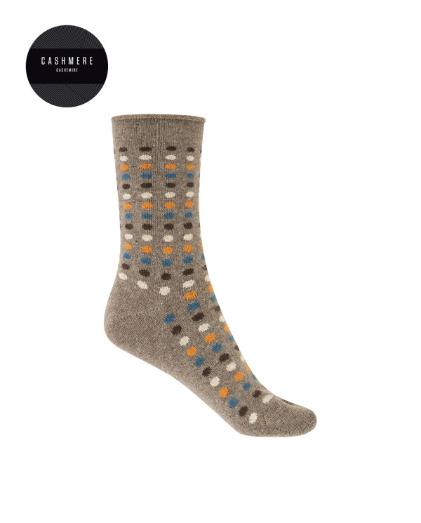 Cashmere/wool socks - polka dots - roulé cuff Color Brown - 1