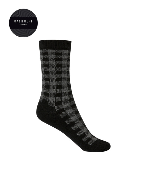 Cashmere/wool socks - plaid Color Black - 1