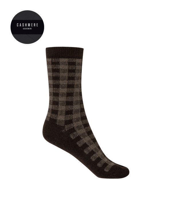 Cashmere/wool socks - plaid Color Brown - 1