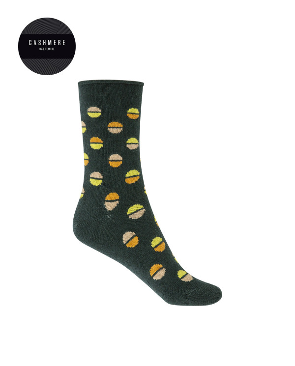 Cashmere/wool socks - polka dots Color Green - 1