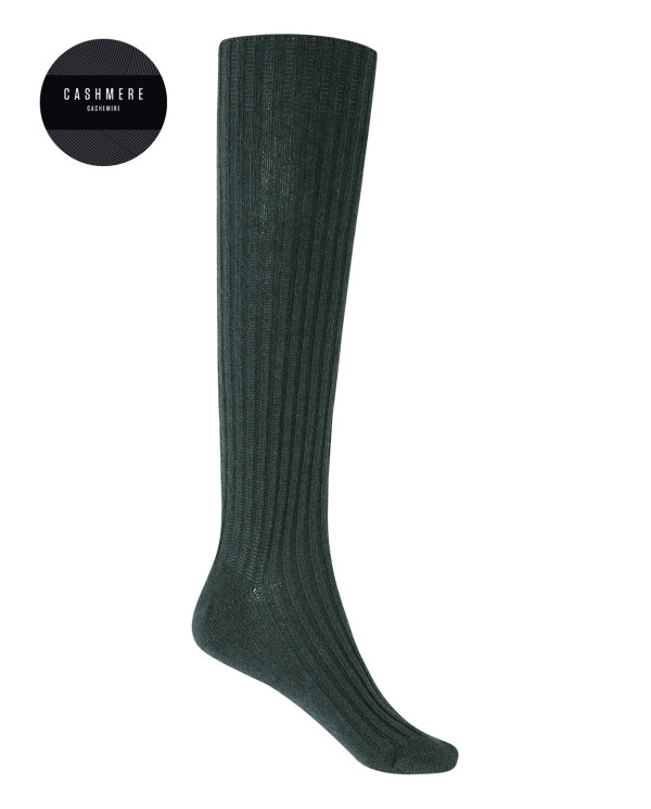 Cashmere/wool socks - ribbed Color Green - 1